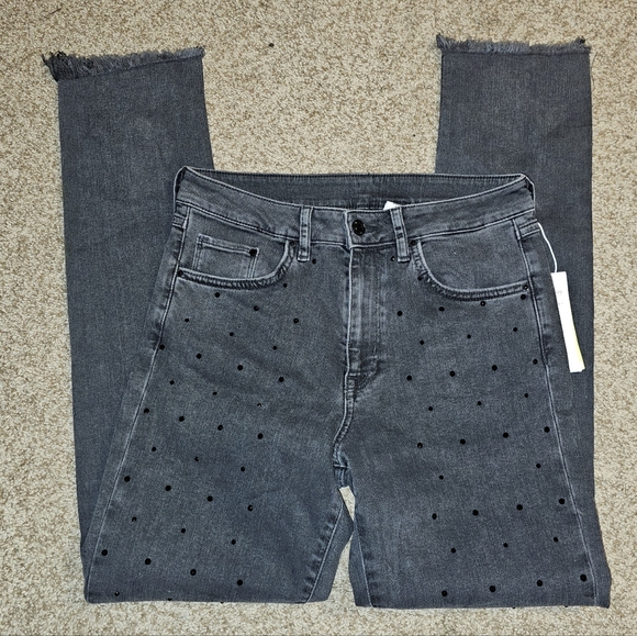 Womens H&M Denim Black Jeans with Black Rhinestones - Sz: 30 (Fits Like A 28/29) - Picture 6 of 11